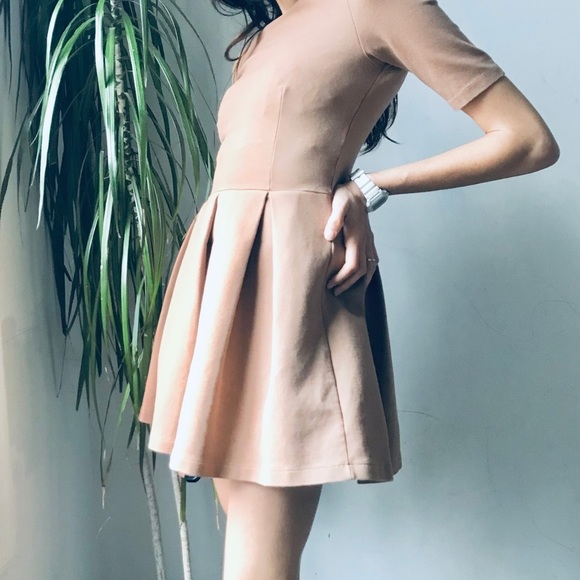 ZARA Woman Tan Mini Dress Babydoll Short Sleeve Sunrise Light Academia Size M - Picture 3 of 13